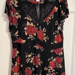 Torrid Black Lace Dress with Red Floral Accents